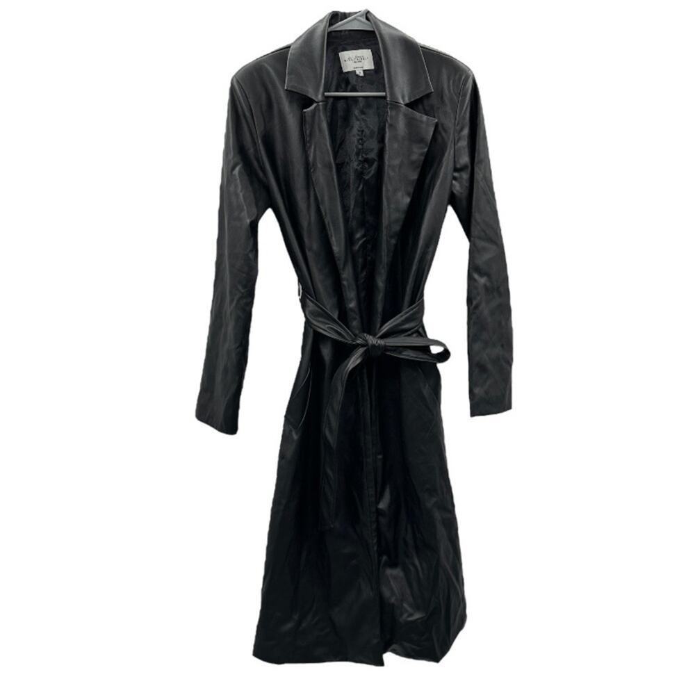 Misslibell x NA-KD Black Faux Leather Tie Waist Trench Coat Size 38